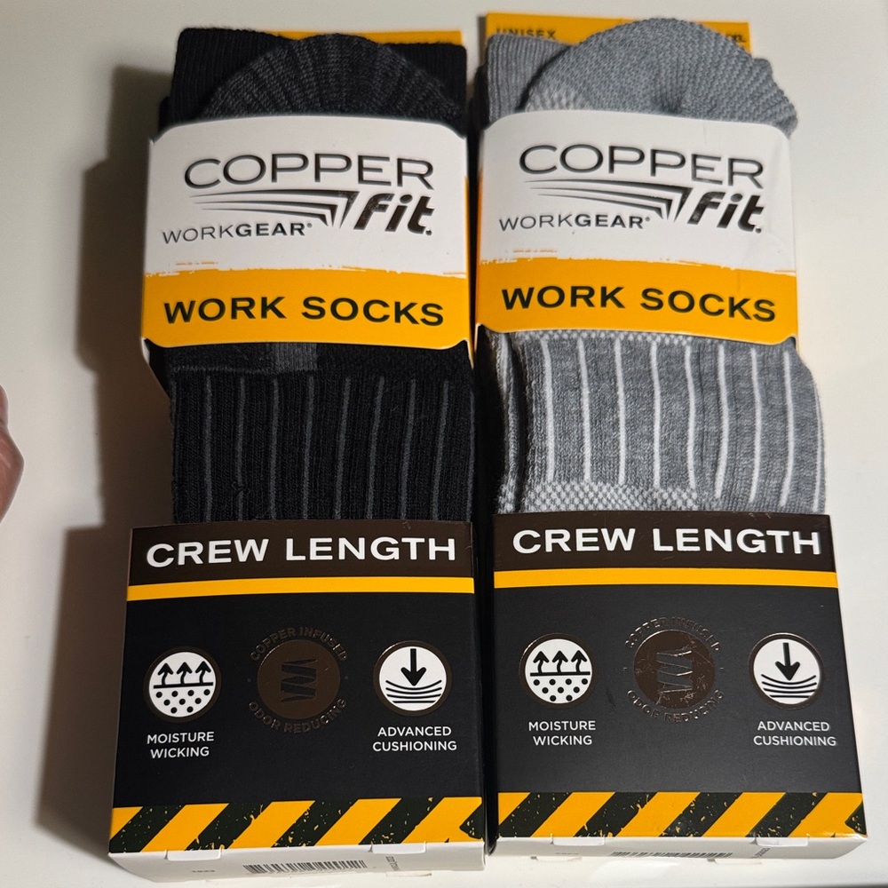 NWT 2  Gray & 2 Black Copper Fit Crew Length Work Socks  SZ M 5-9 W 6-10 SZ S/M